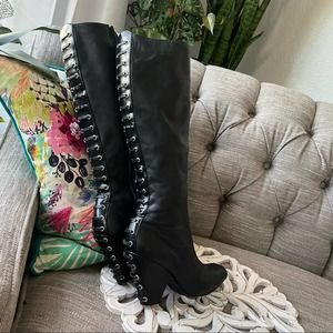 Vince Camuto Eckina Black Leather Knee 